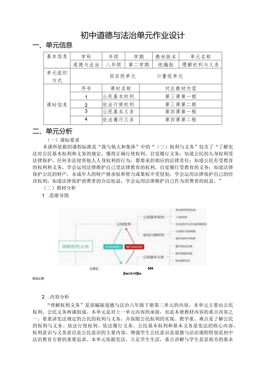 104省级双减获奖大单元作业设计八年级道德与法治下册理解权利与义务.docx_第1页