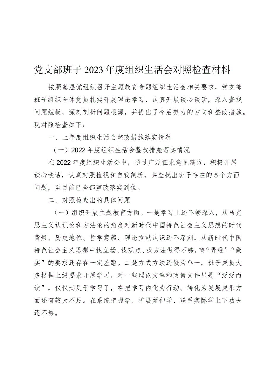 2024年党支部班子六个方面对照检查材料.docx_第1页