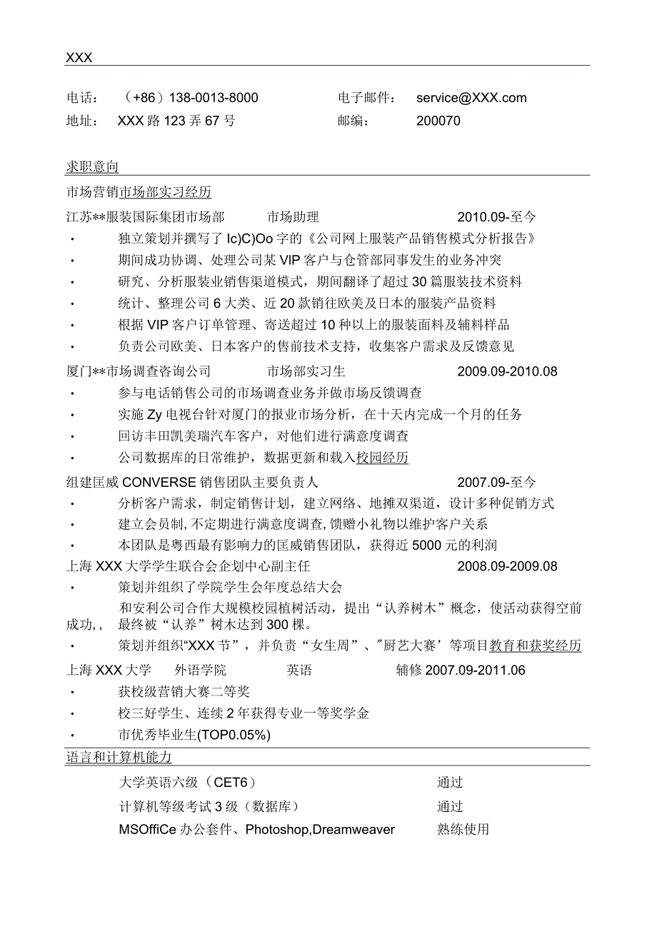 市场营销简历模板.docx_第1页