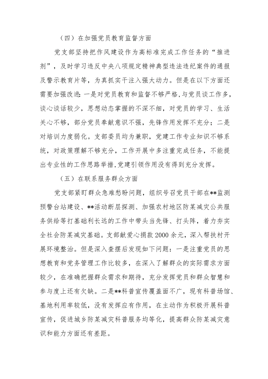 班子对照组织开展主题教育、执行上级组织决定、严格组织生活、加强党员教育管理监督、联系服务群众、抓好自身建设六个方面存在问题检视剖析整改清单台账.docx_第3页