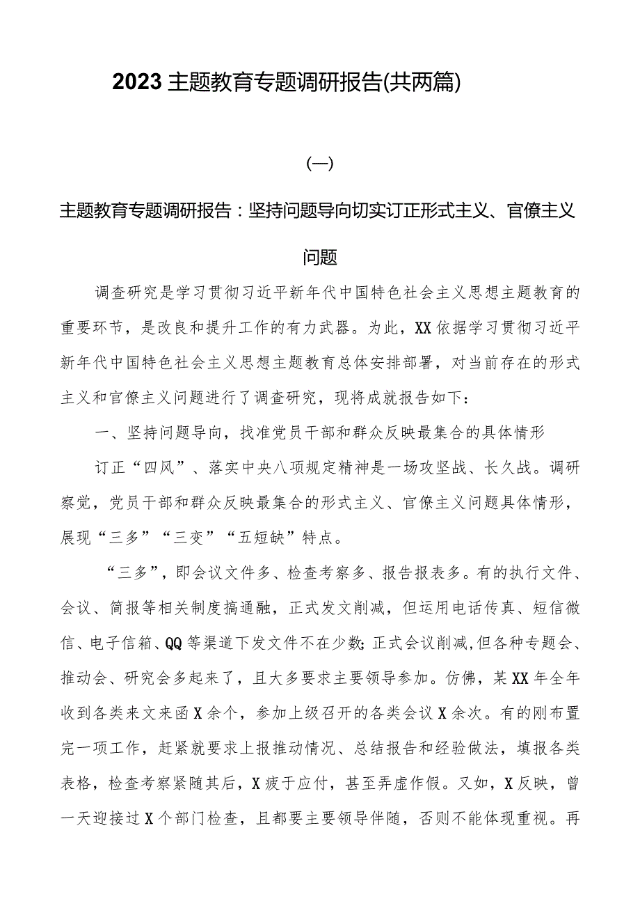 2023主题教育专题调研报告（共两篇）.docx_第1页