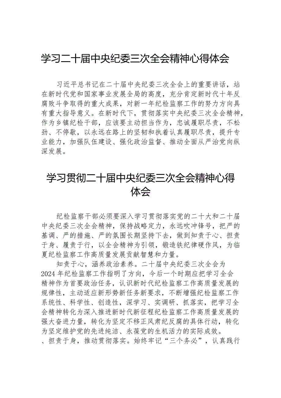 纪检干部关于学习贯彻2024年二十届中央纪委三次全会精神的心得体会(25篇).docx_第3页