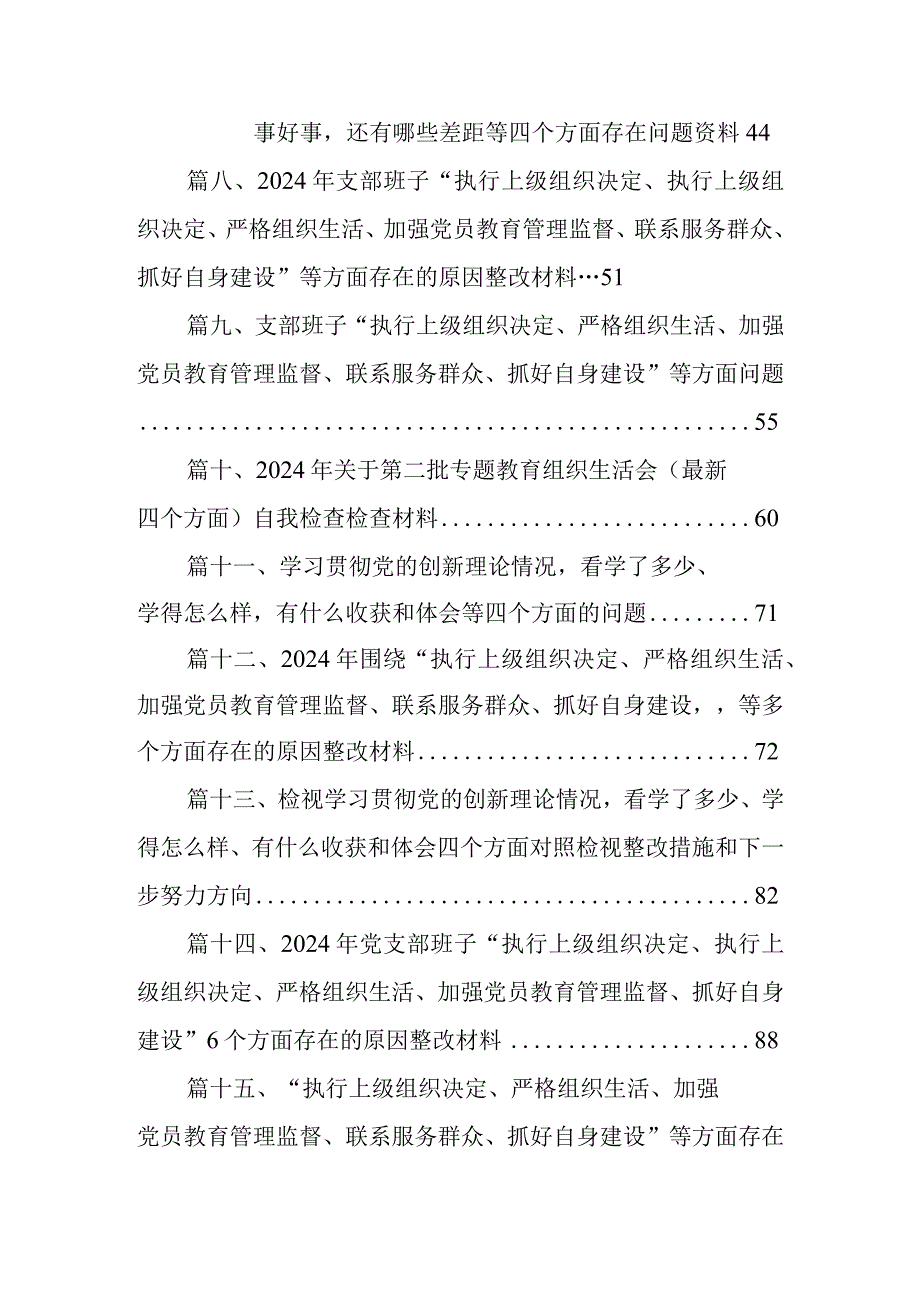 2024年党支部班子“执行上级组织决定、执行上级组织决定、严格组织生活、加强党员教育管理监督、联系服务群众、抓好自身建设”等方面存在.docx_第2页