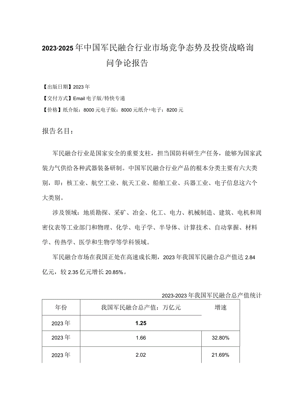 2023年-2025年中国军民融合行业市场竞争态势研究报告.docx_第2页