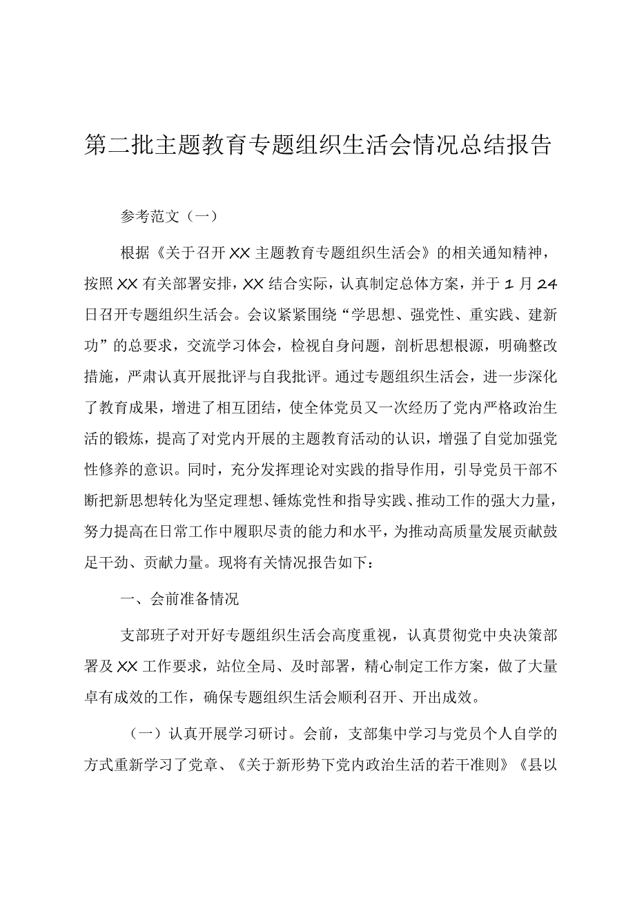 第二批主题教育专题组织生活会情况总结报告（参考范文）.docx_第1页