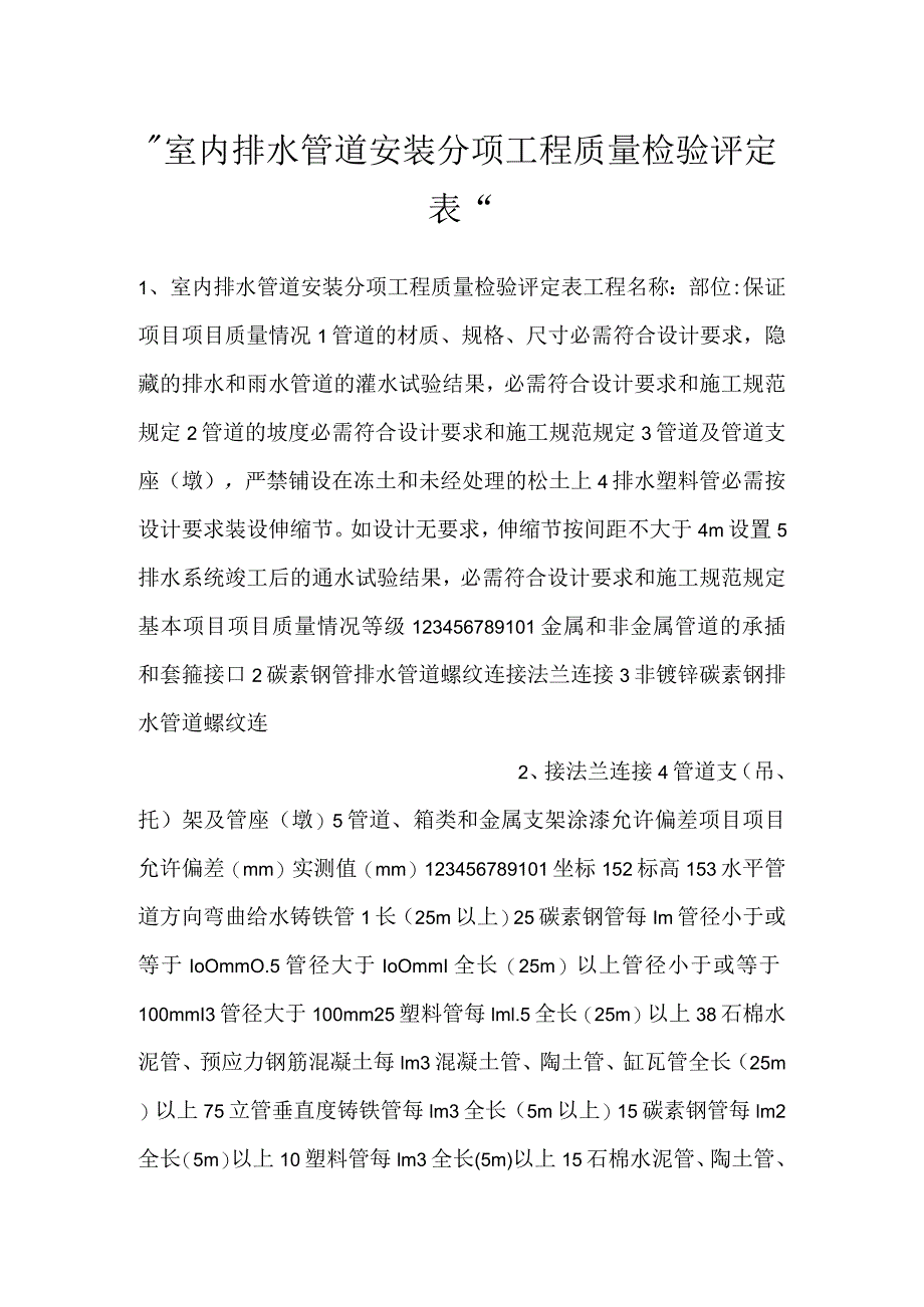 -室内排水管道安装分项工程质量检验评定表-.docx_第1页