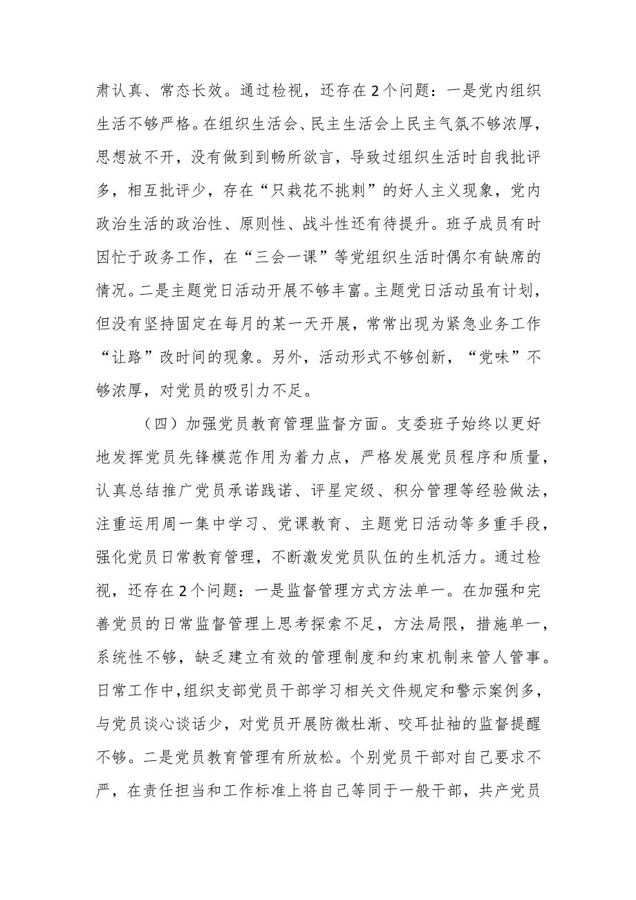 2024组织生活会支部班子对照检查材料（对照执行上级组织决定、严格组织生活、加强党员教育管理监督、联系服务群众、抓好自身建设）.docx_第3页