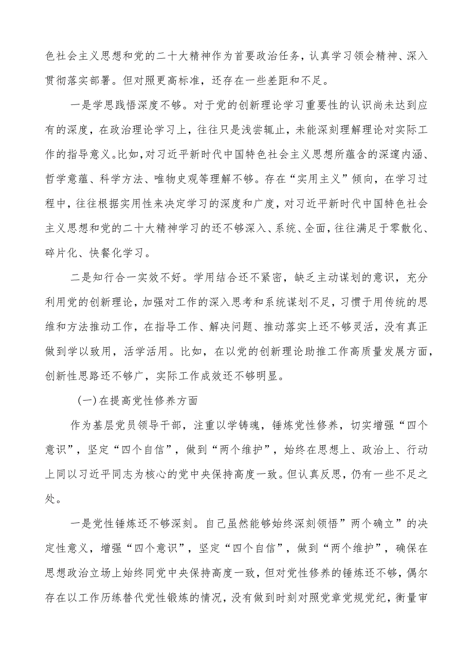 2023-2024年度四方面检视个人对照发言（创新理论、党性修养、服务群众、模范作用发言提纲检视剖析）.docx_第2页