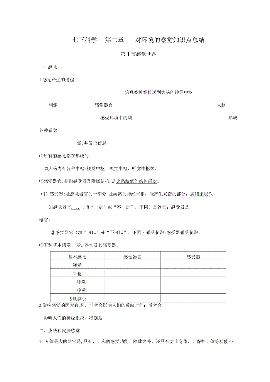 2023年七下科学对环境的察觉知识点总结已校正.docx_第1页