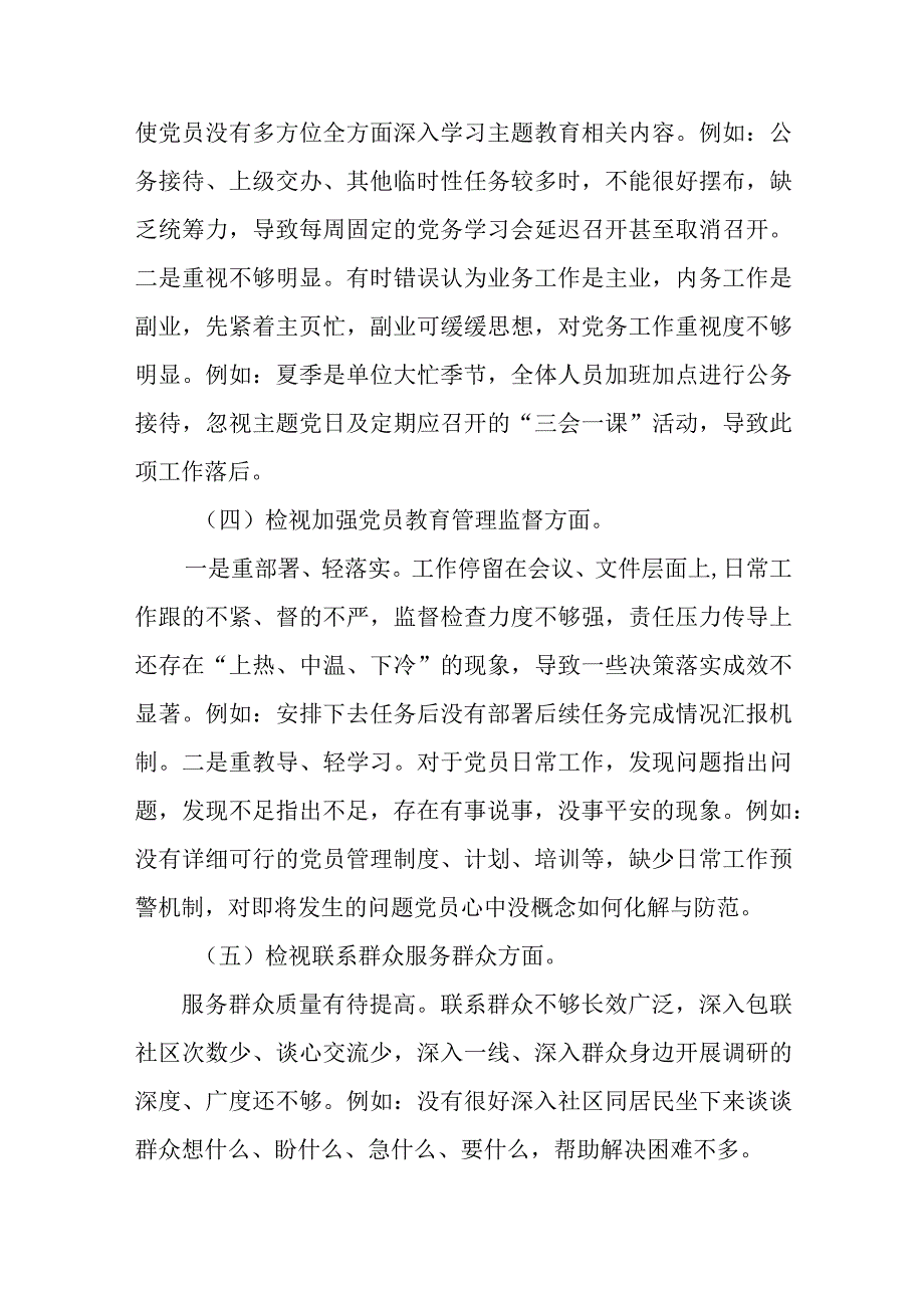 组织开展主题教育、执行上级组织决定、严格组织生活、加强党员教育管理监督、联系服务群众、抓好自身建设六个方面存在问题自我深刻检视清单台账发言.docx_第3页