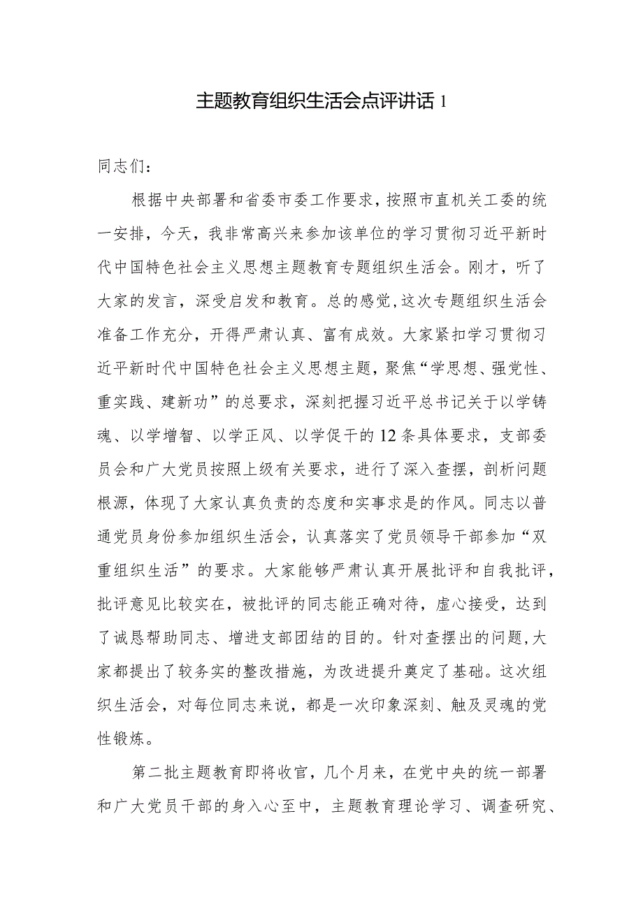 书记领导在2024年第二批组织生活会上的点评讲话发言2篇.docx_第2页