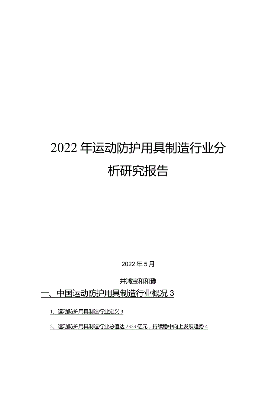 2022年运动防护用具制造行业分析研究报告.docx_第1页