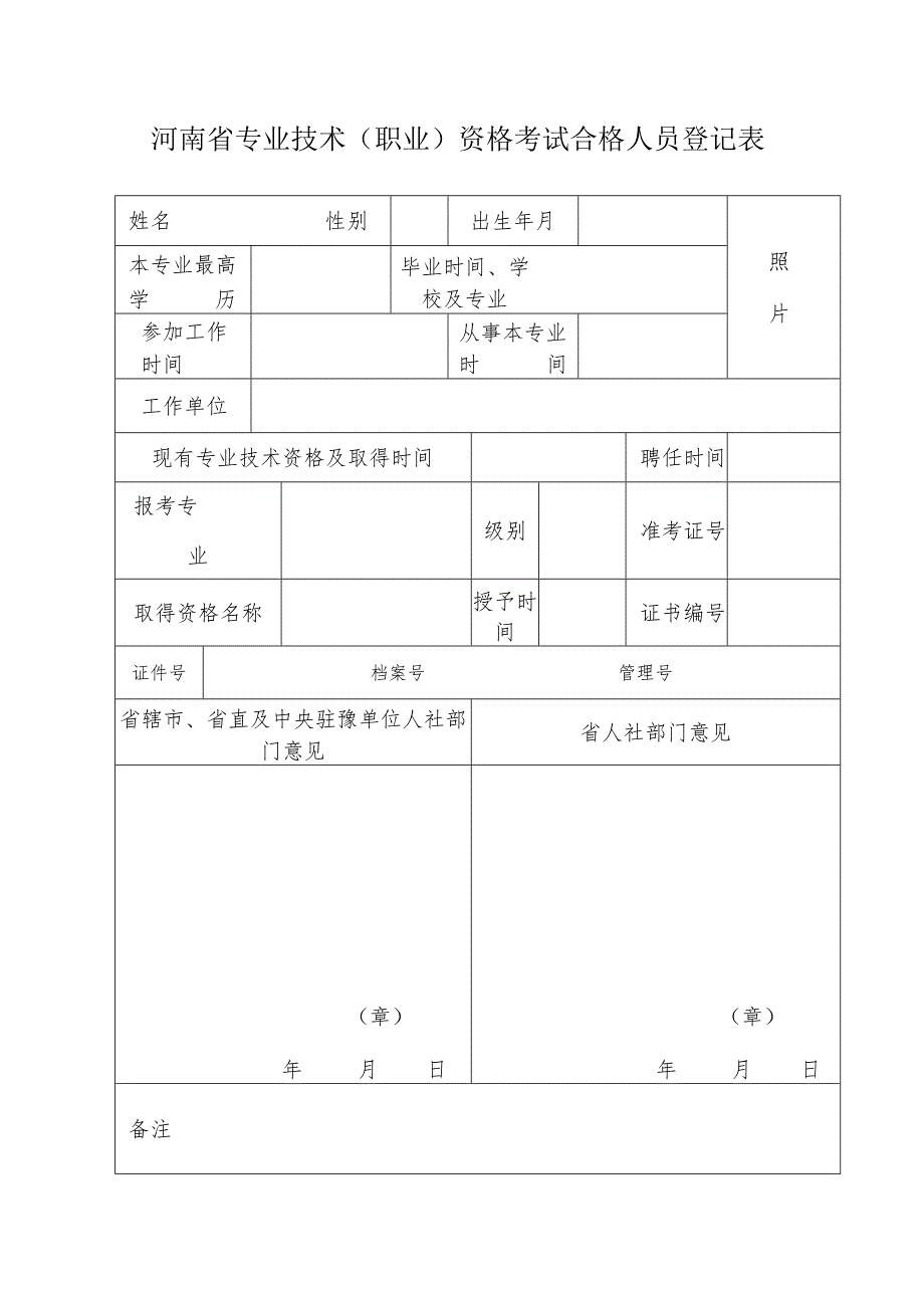 河南省专业技术（职业）资格考试合格人员登记表.docx_第1页