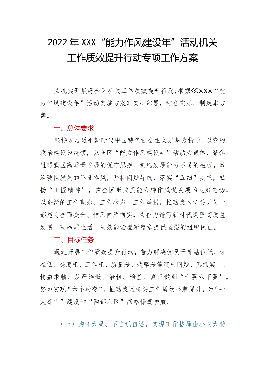 2022年XXX“能力作风建设年”活动机关工作质效提升行动专项工作方案.docx_第1页