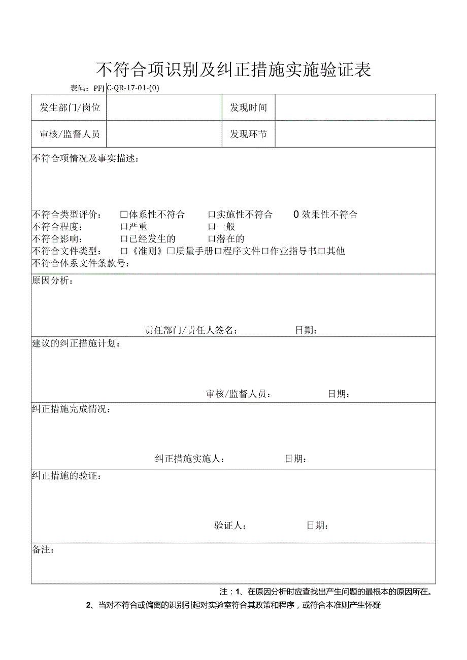 ##65##不符合项识别及纠正措施实施验证表.docx_第1页