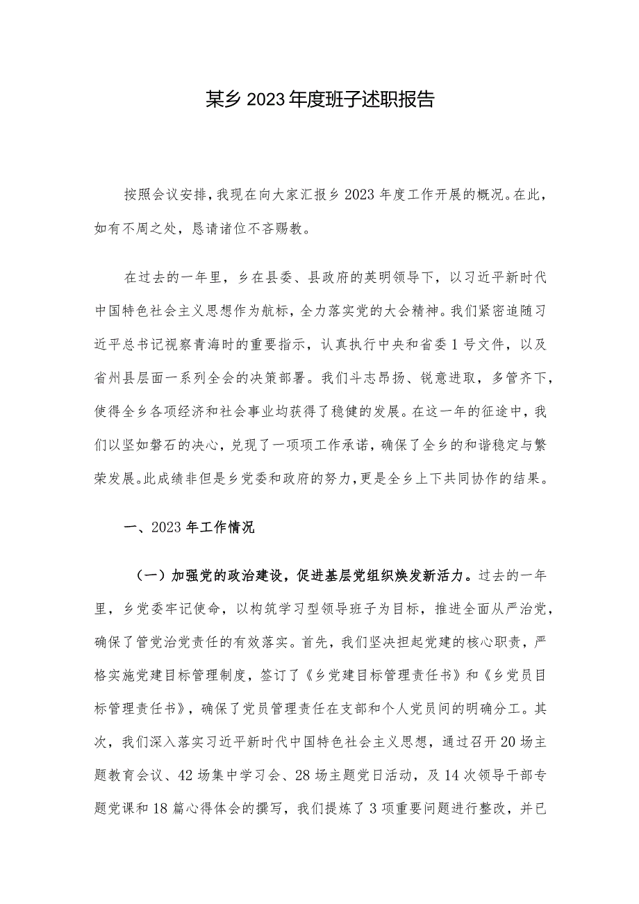 某乡2023年度班子述职报告.docx_第1页