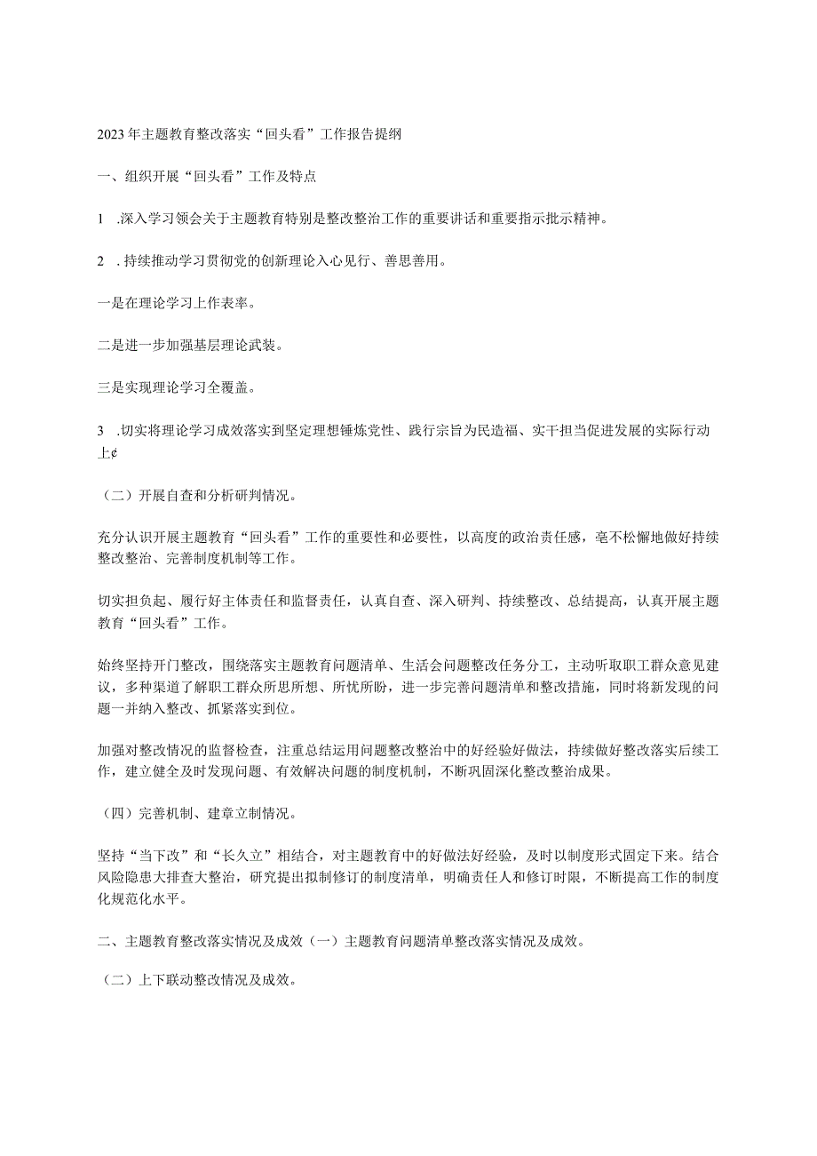 2023年主题教育整改落实“回头看”工作报告提纲.docx_第1页