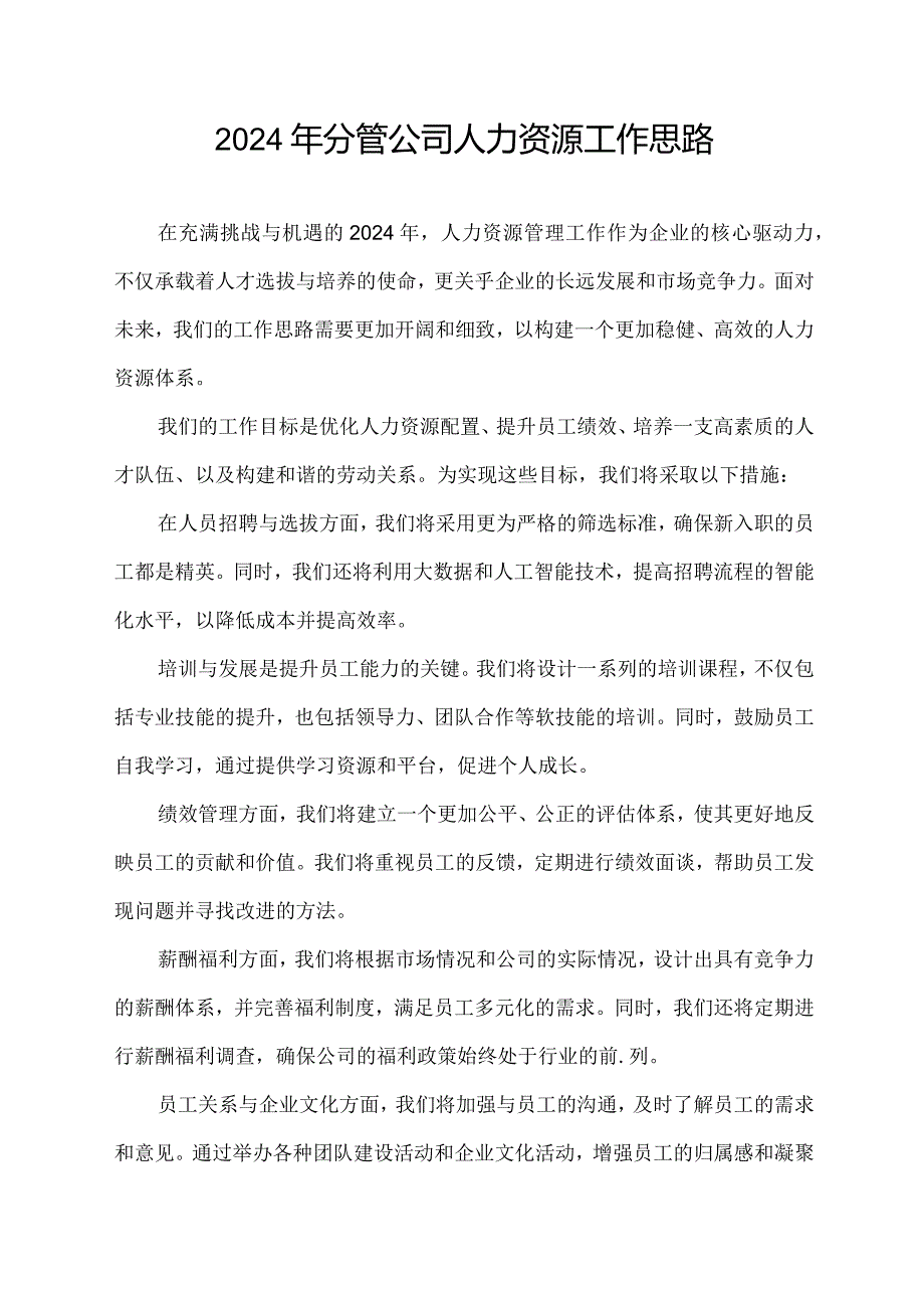 2024年分管公司人力资源工作思路.docx_第1页