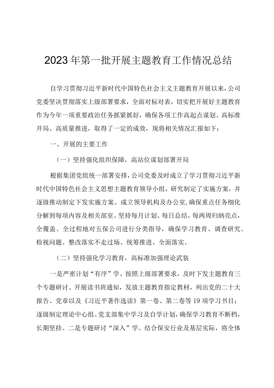 2023年第一批开展主题教育工作情况总结.docx_第1页