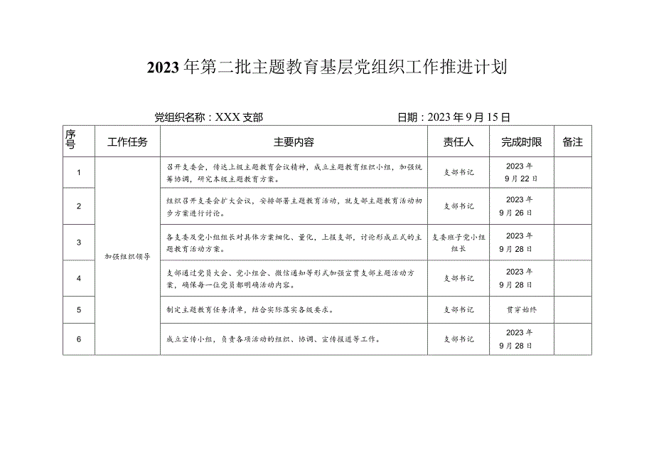 2023年第二批主题教育基层党组织工作推进计划.docx_第1页