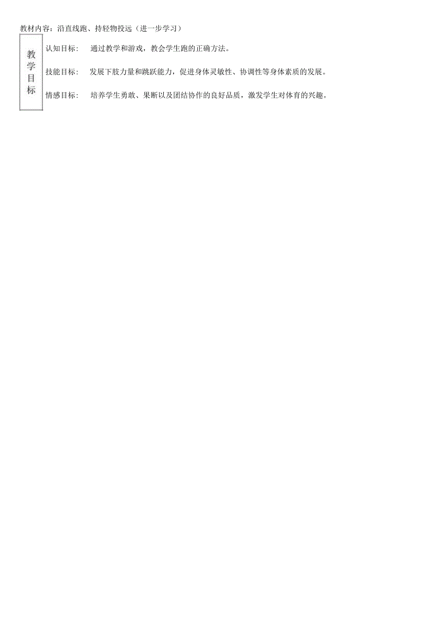 沿直线跑持轻物投远（教案）人教版体育一年级上册.docx_第1页