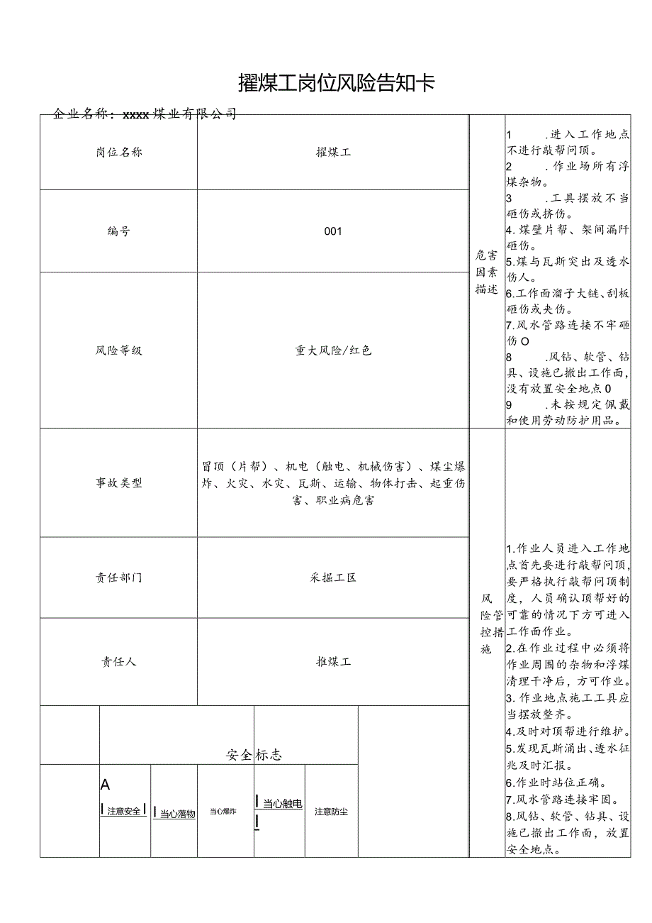 煤矿岗位风险告知卡.docx_第1页