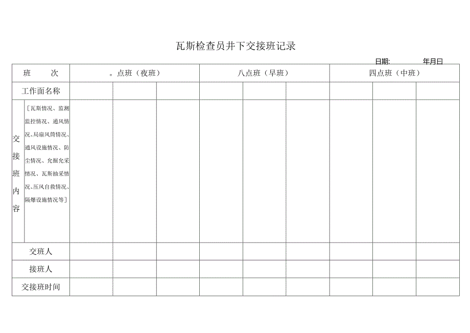 瓦斯检查员井下交接班记录.docx_第1页