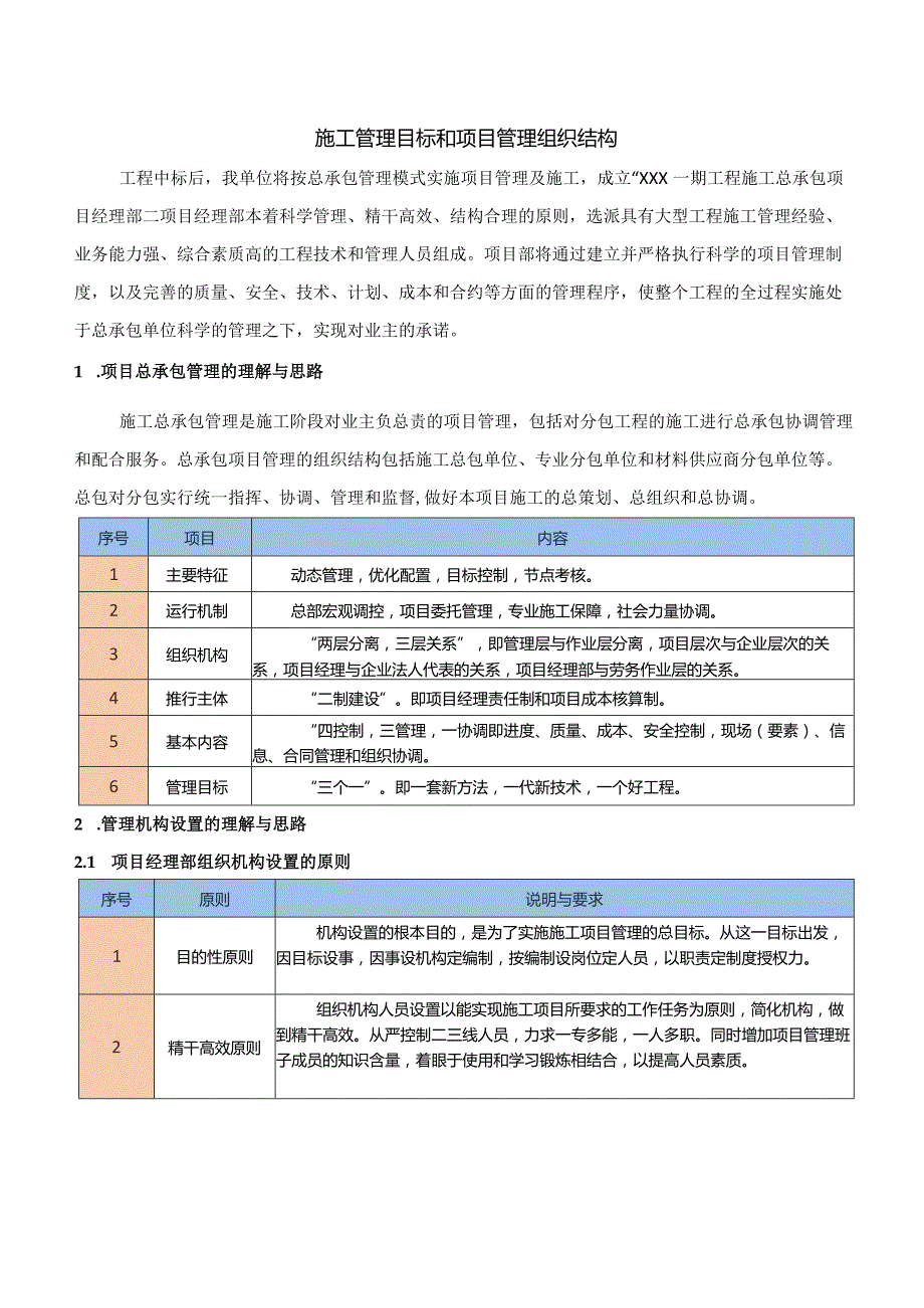 施工管理目标和项目管理组织结构.docx_第1页