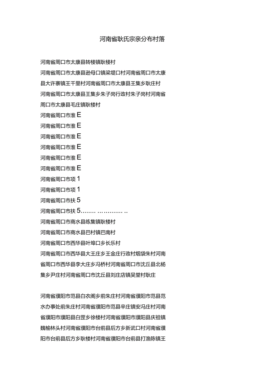 河南省耿氏宗亲分布村落.docx_第1页