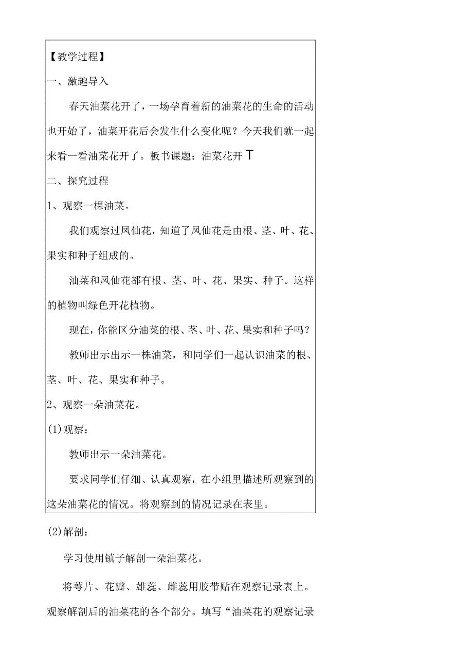 教科版四年级下册科学《1.油菜花开了》教学设计（教案）.docx_第2页