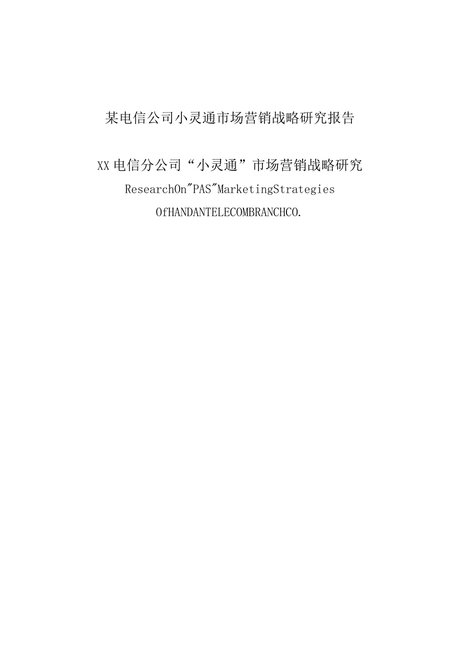 某电信公司小灵通市场营销战略研究报告.docx_第1页