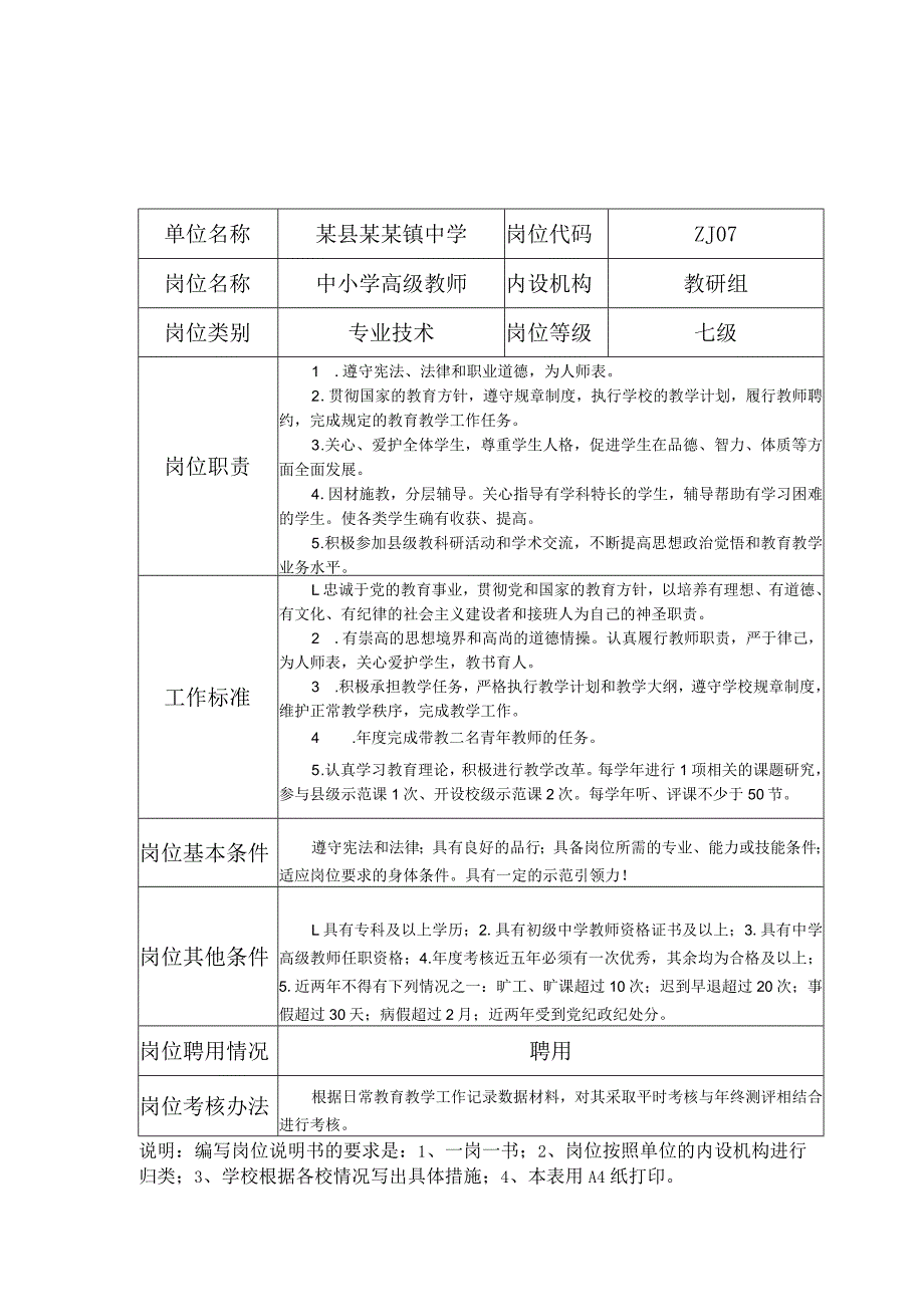 某县某镇中学中小学教师五级至十三级岗位说明书.docx_第3页