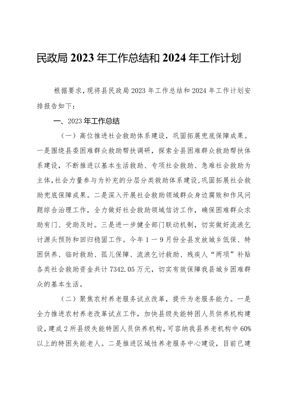 民政局2023年工作总结和2024年工作计划.docx_第1页