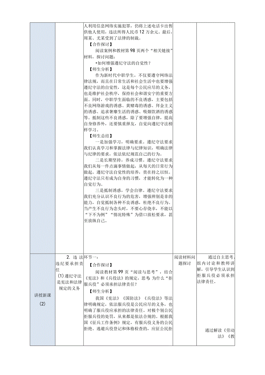 推荐新教材新课标高教版中职《职业道德与法治》第10课第二框教案《履行遵纪守法义务》.docx_第3页