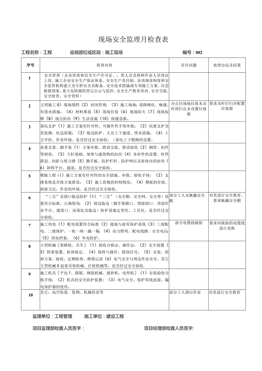 现场安全监理月检查表2.docx_第1页