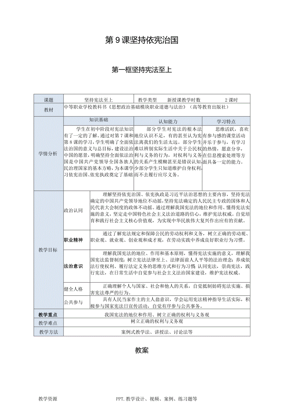 推荐最新国规教材新课标中职职业道德与法治19.第9课第一框《坚持宪法至上》.docx_第1页