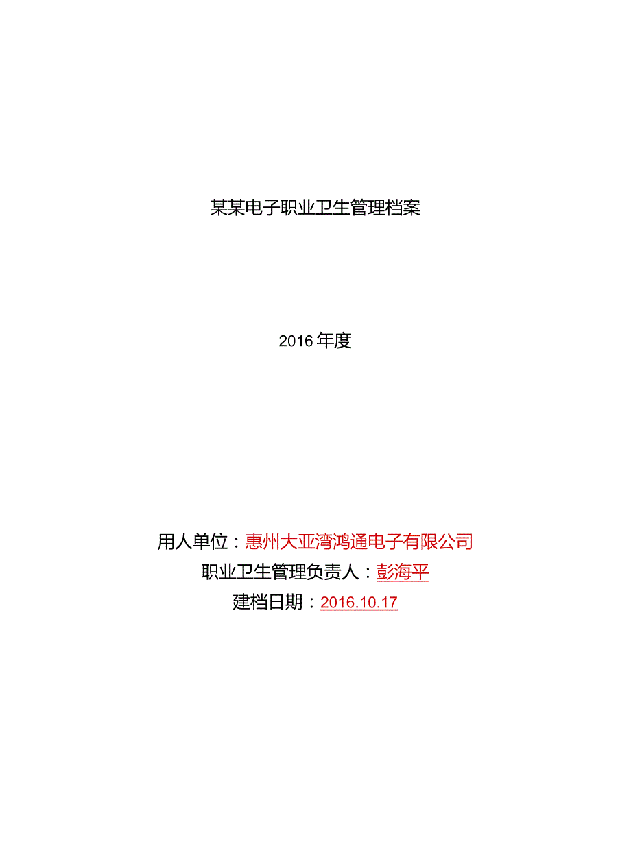 某某电子职业卫生管理档案.docx_第1页