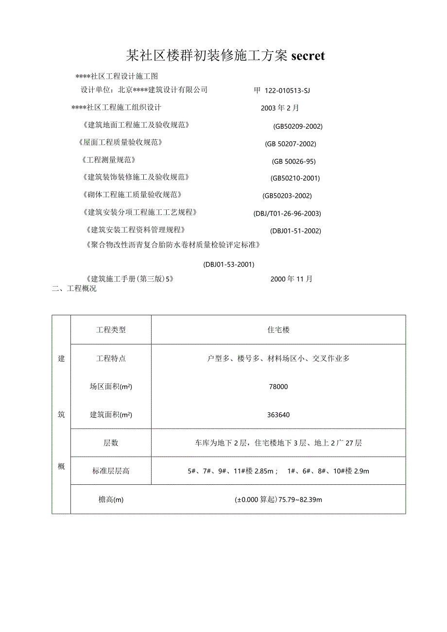 某社区楼群初装修施工方案secret.docx_第1页