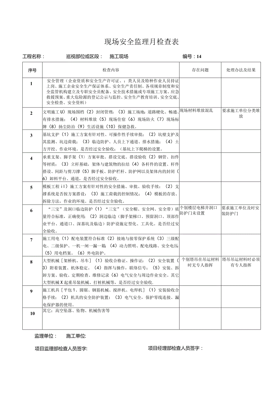 现场安全监理月检查表12.docx_第1页