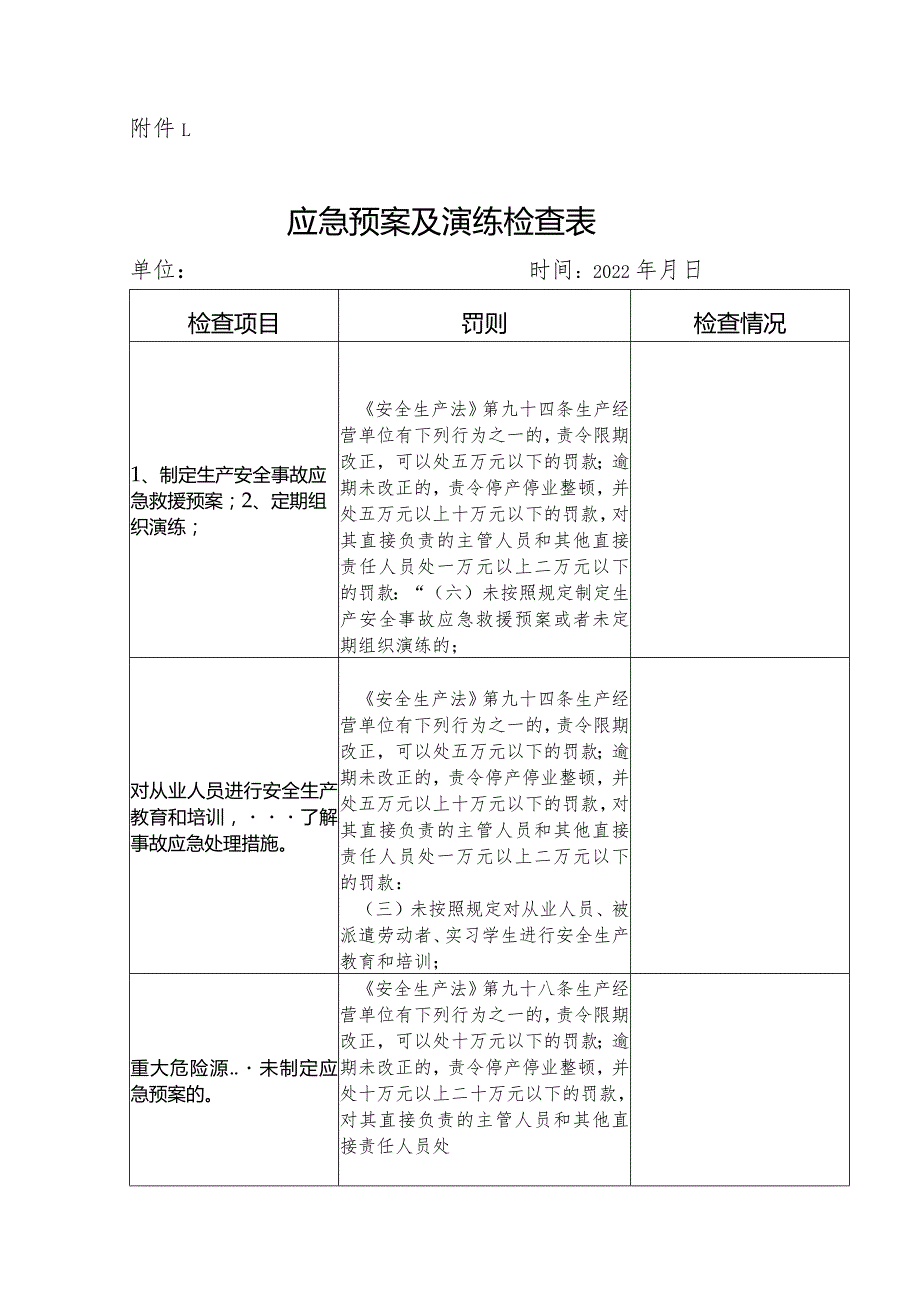 生产经营单位应急预案及演练检查表模板.docx_第1页