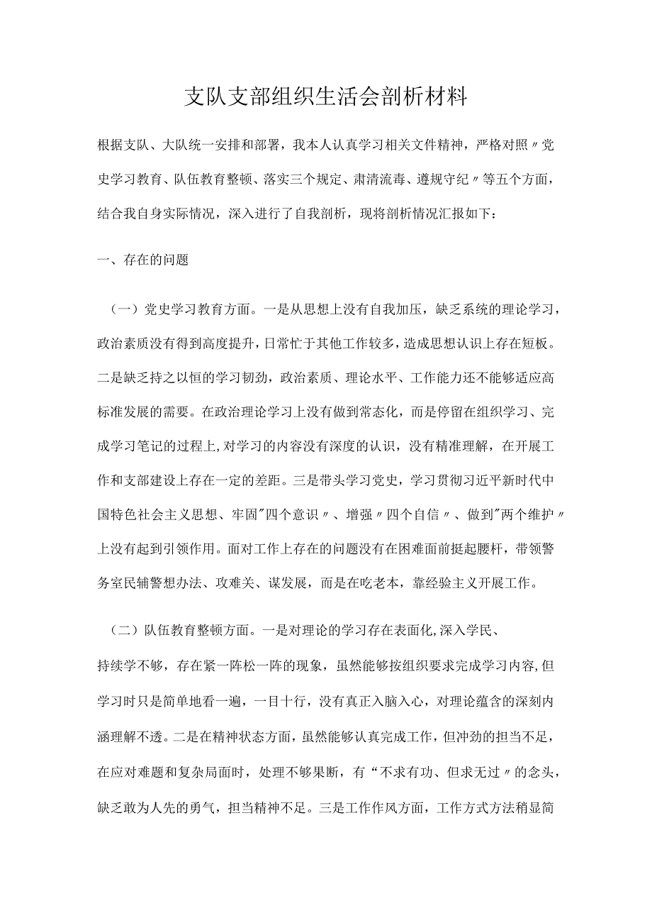 支队支部组织生活会剖析材料.docx_第1页