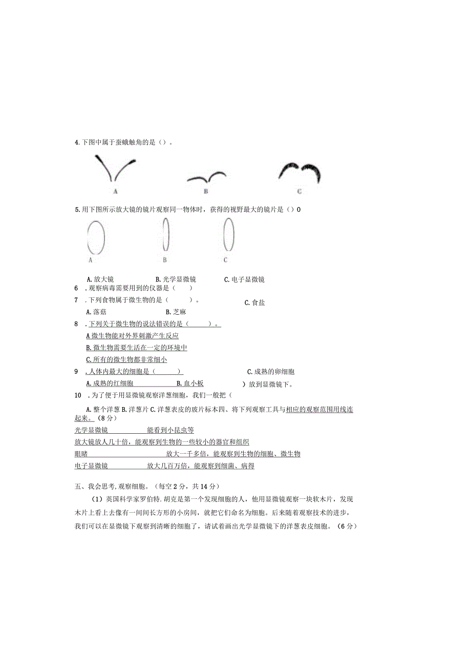 最新教科版小学六年级科学上册第一单元《微小世界》能力拓展培优提升检测试卷（附答案）.docx_第1页