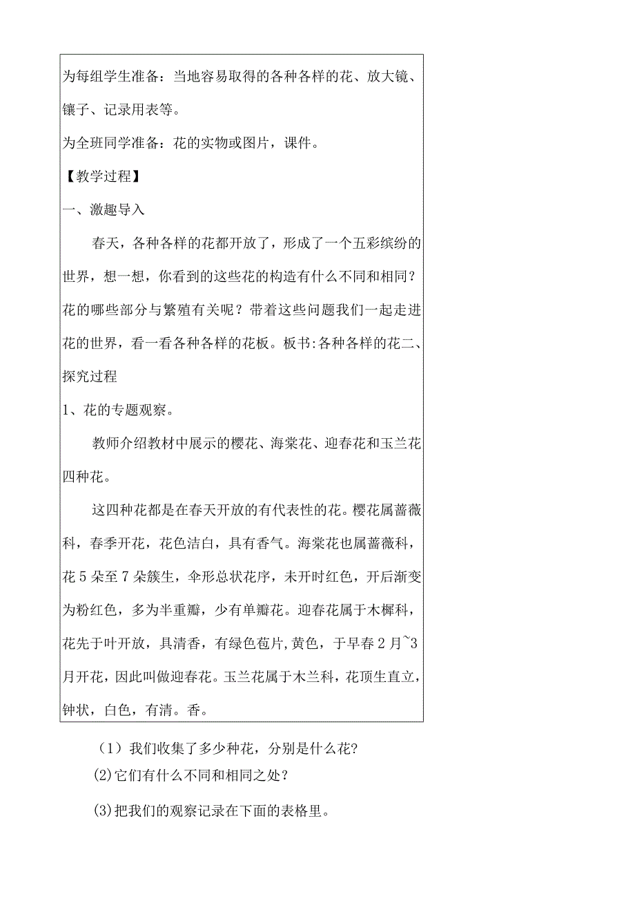 教科版四年级下册科学《2.各种各样的花》教学设计（教案）.docx_第2页