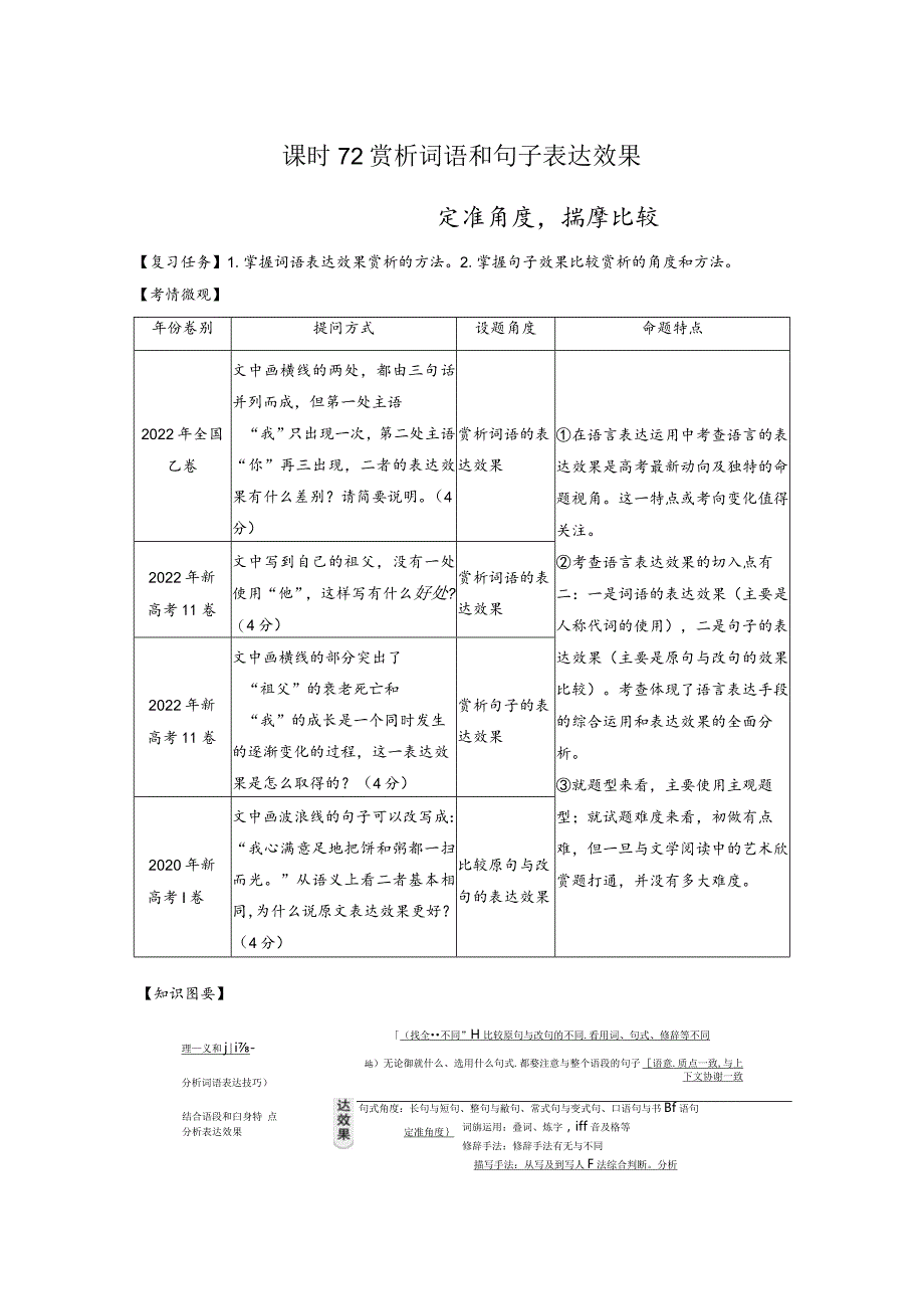 板块8第2部分语言应用课时72赏析词语和句子表达效果——定准角度揣摩比较.docx_第1页