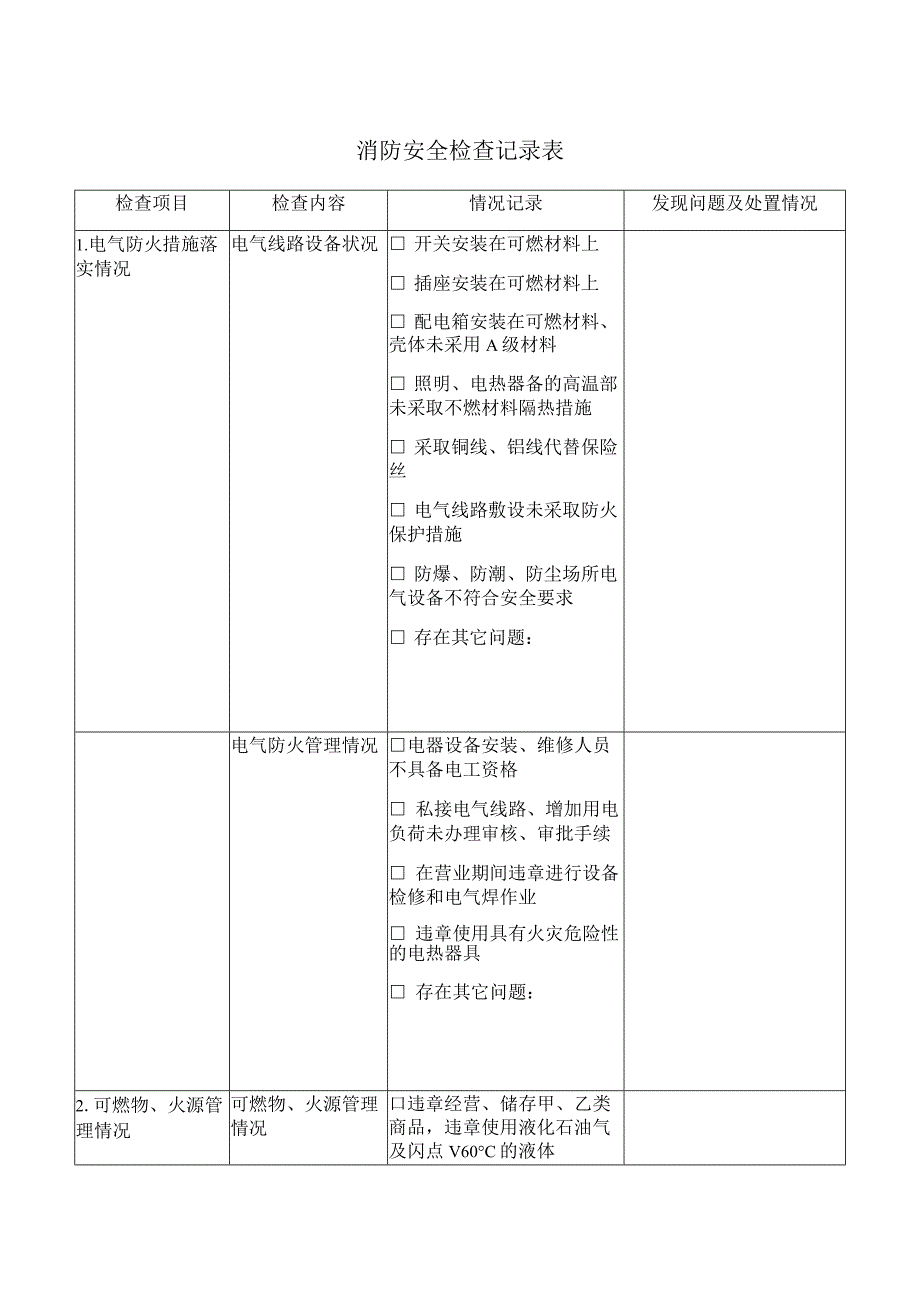 消防安全检查记录表.docx_第1页