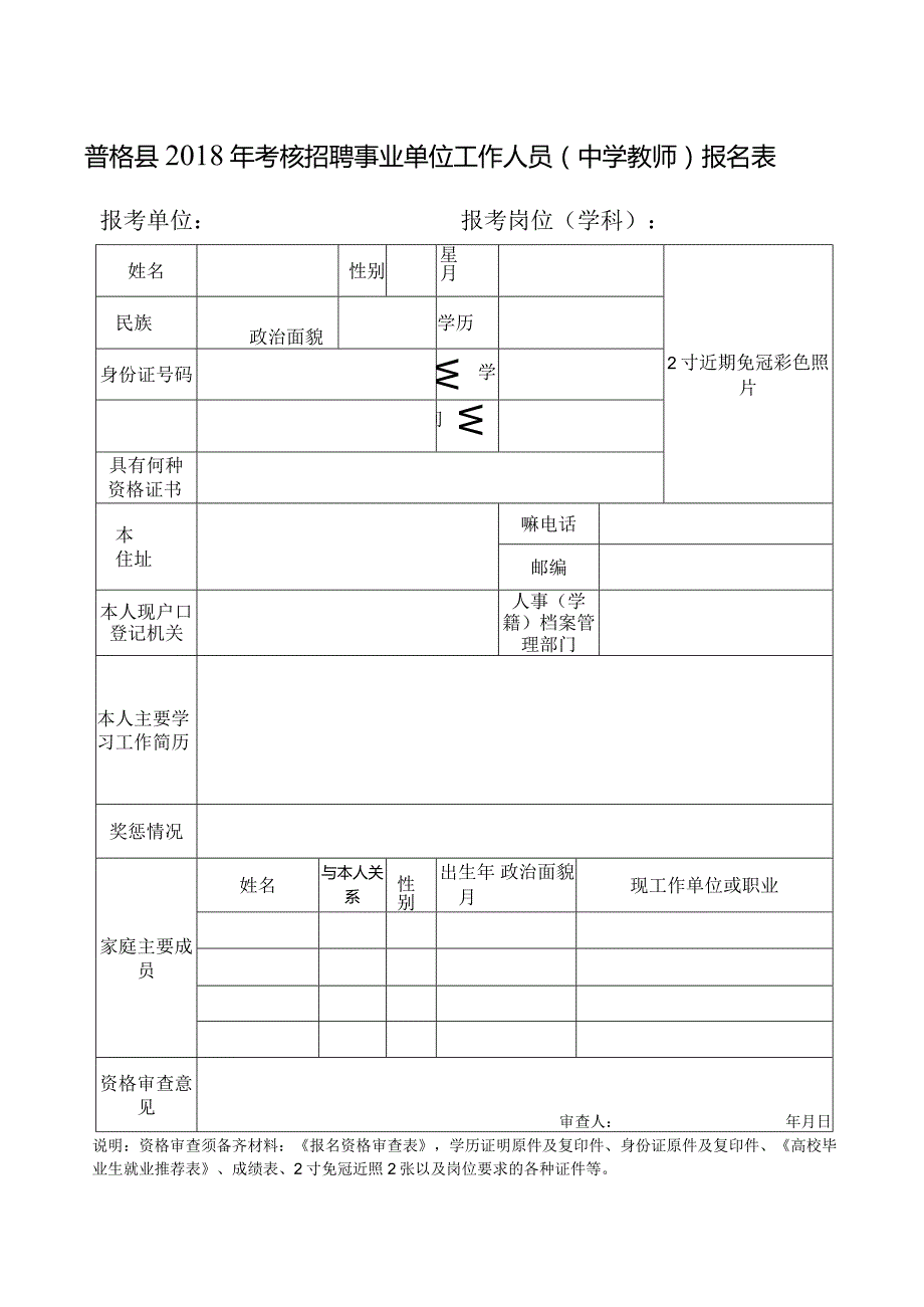 普格县事业单位考核聘用工作人员报名表.docx_第1页