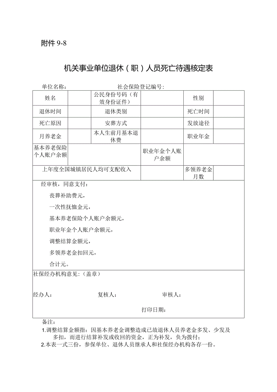 机关事业单位退休（职）人员死亡待遇核定表.docx_第1页