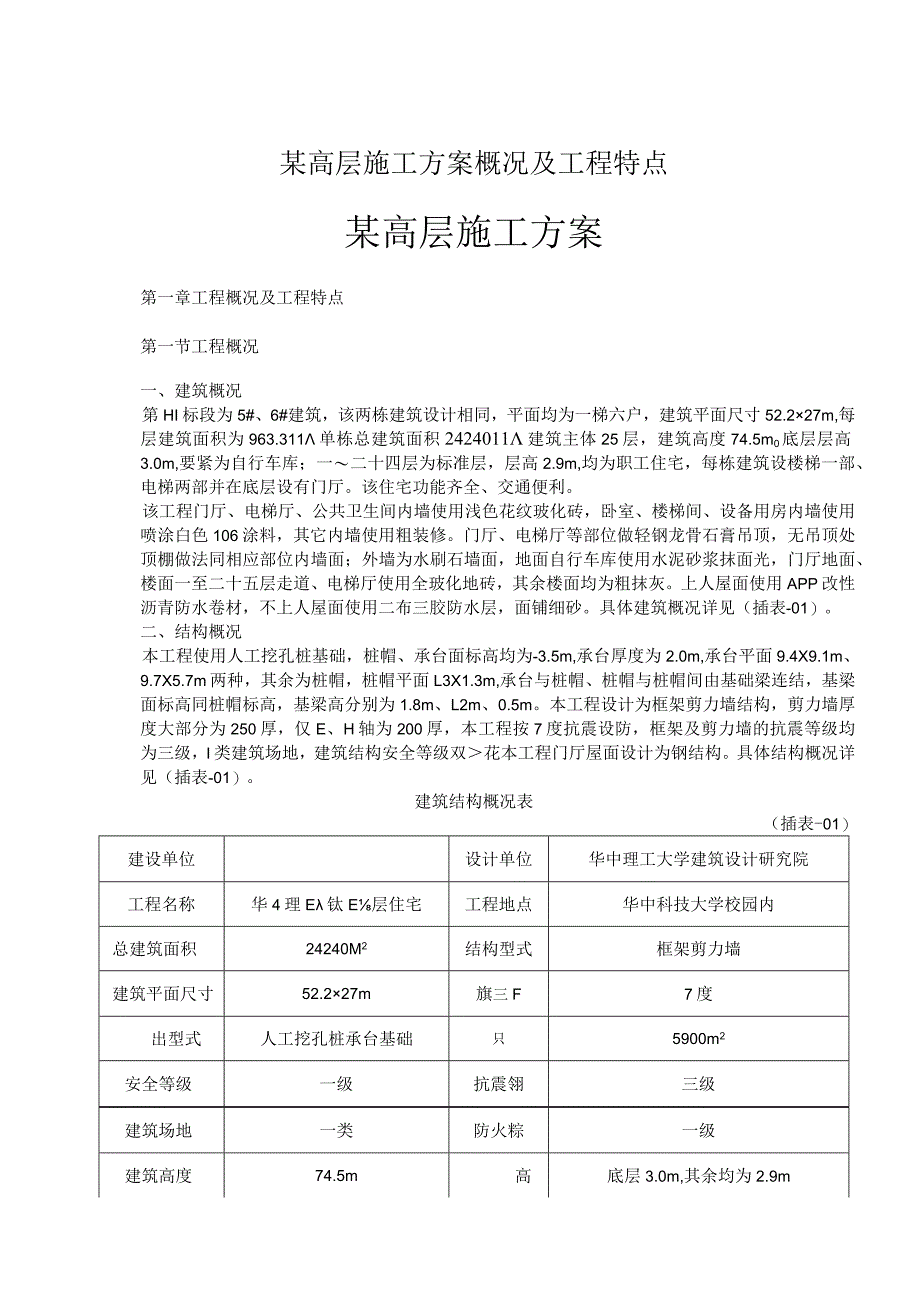 某高层施工方案概况及工程特点.docx_第1页