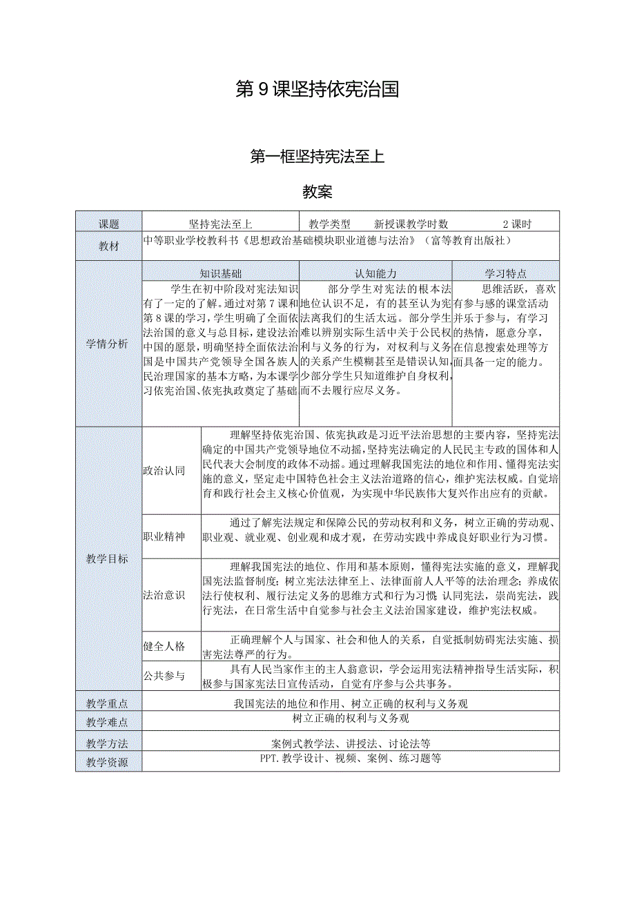 推荐最新国规教材新课标中职职业道德与法治19.第9课第一框《坚持宪法至上》.docx_第1页