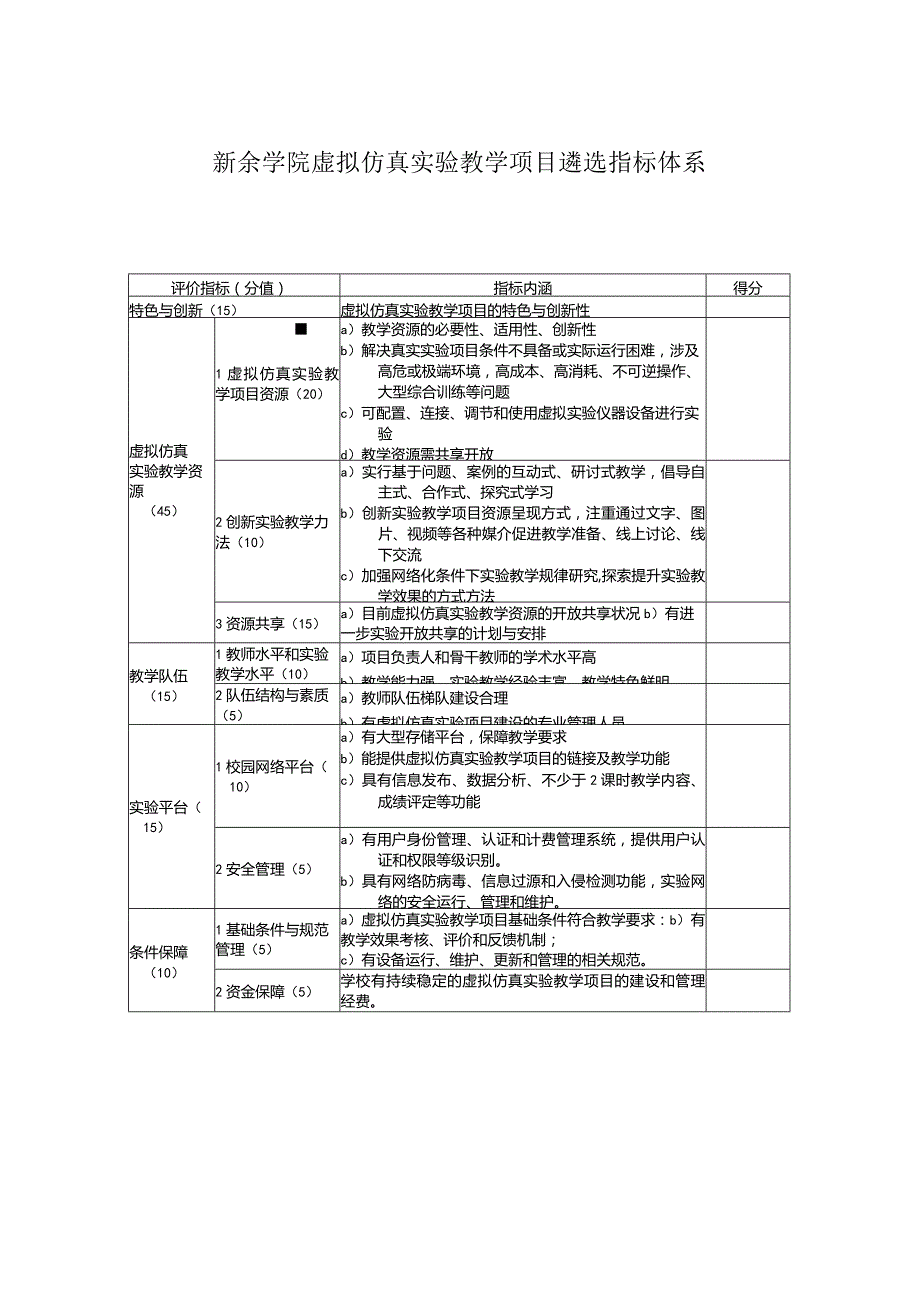 新余学院虚拟仿真实验教学项目遴选指标体系.docx_第1页